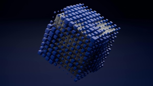 Blue cube made of small blocks