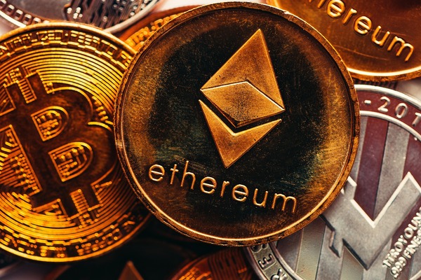 Ethereum and Bitcoin coins close-up