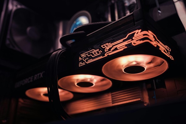 Glowing graphics card in the dark