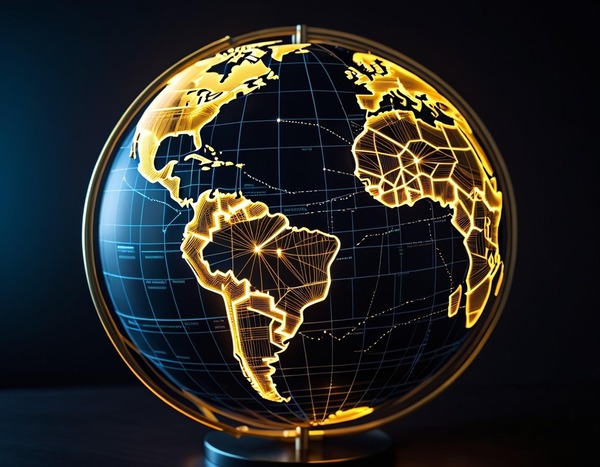 Illuminated globe showing a world network