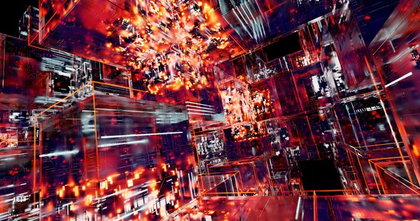Red abstract digital space