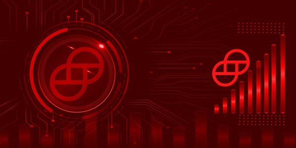 Red coin symbol with a rising chart