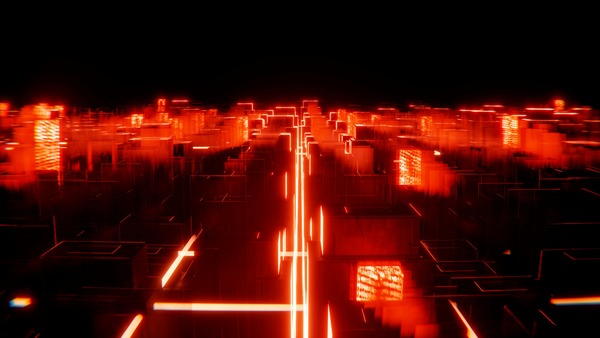 Red neon corridor of light
