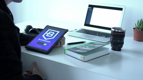 Tablet with a crypto wallet app on a desk